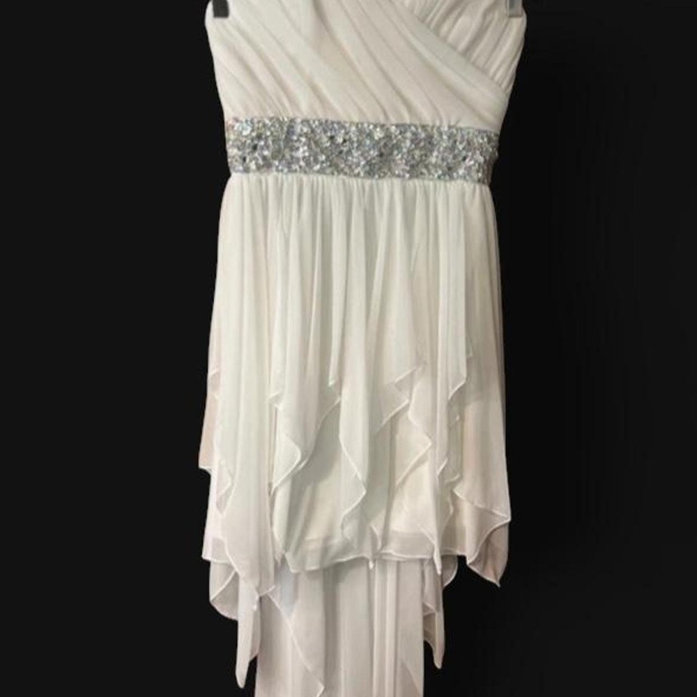 My Michelle White High Low Chiffon Formal Dress Sequin Waist 3 XS